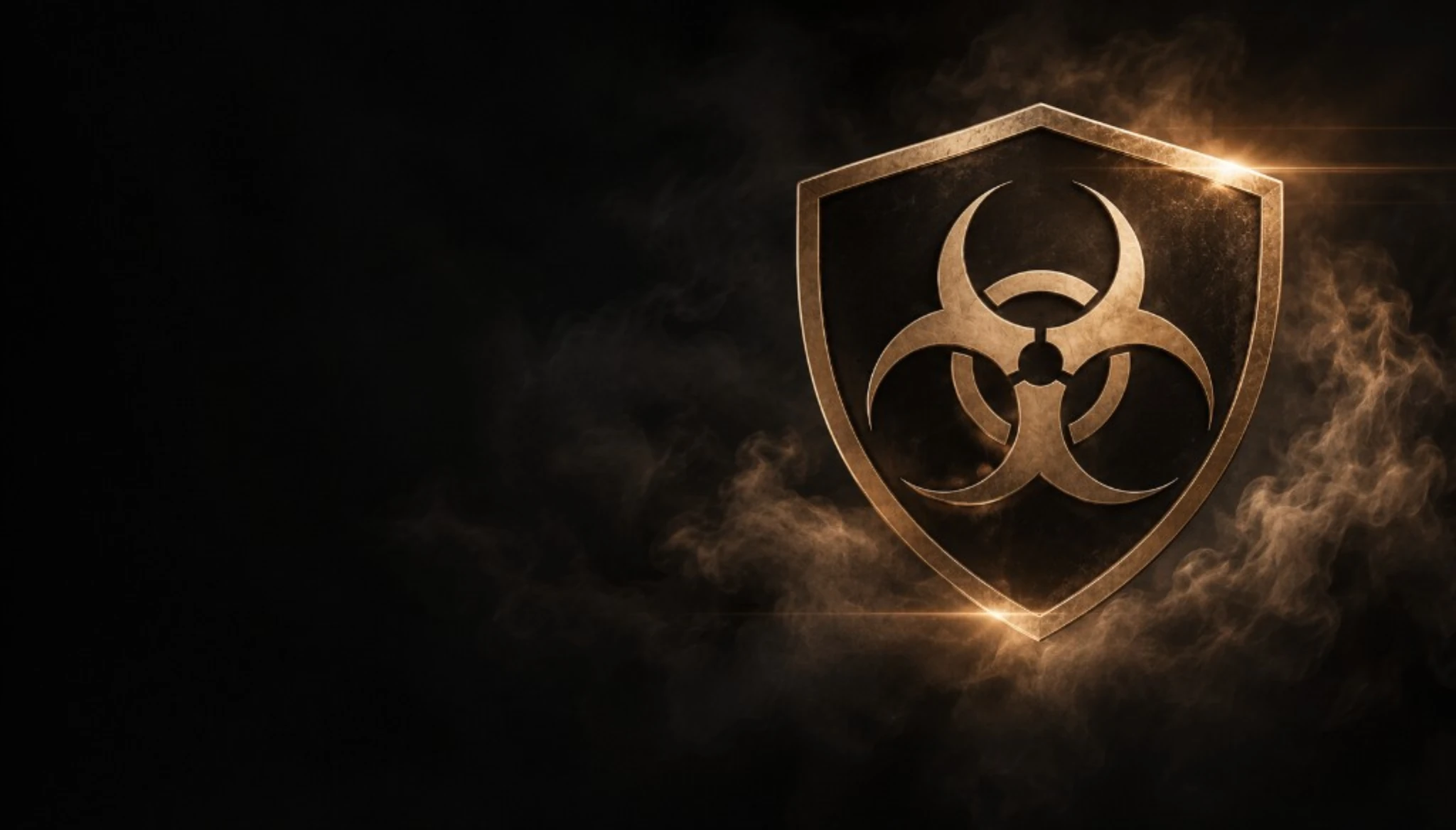 Bronze biohazard shield representing professional sewage cleanup and containment.