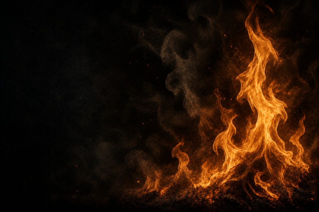 Realistic flames and smoke against a dark background