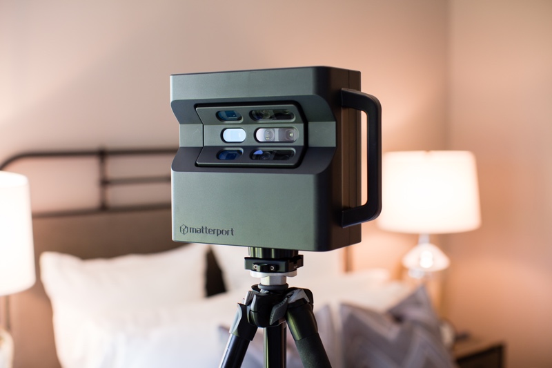 Matterport Pro camera documenting a sewage cleanup project for insurance claims and restoration planning.