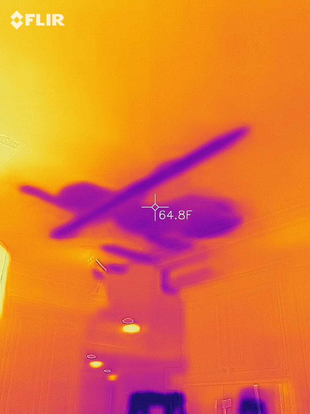 Thermal imaging revealing moisture absorption in building materials after a sewage backup.